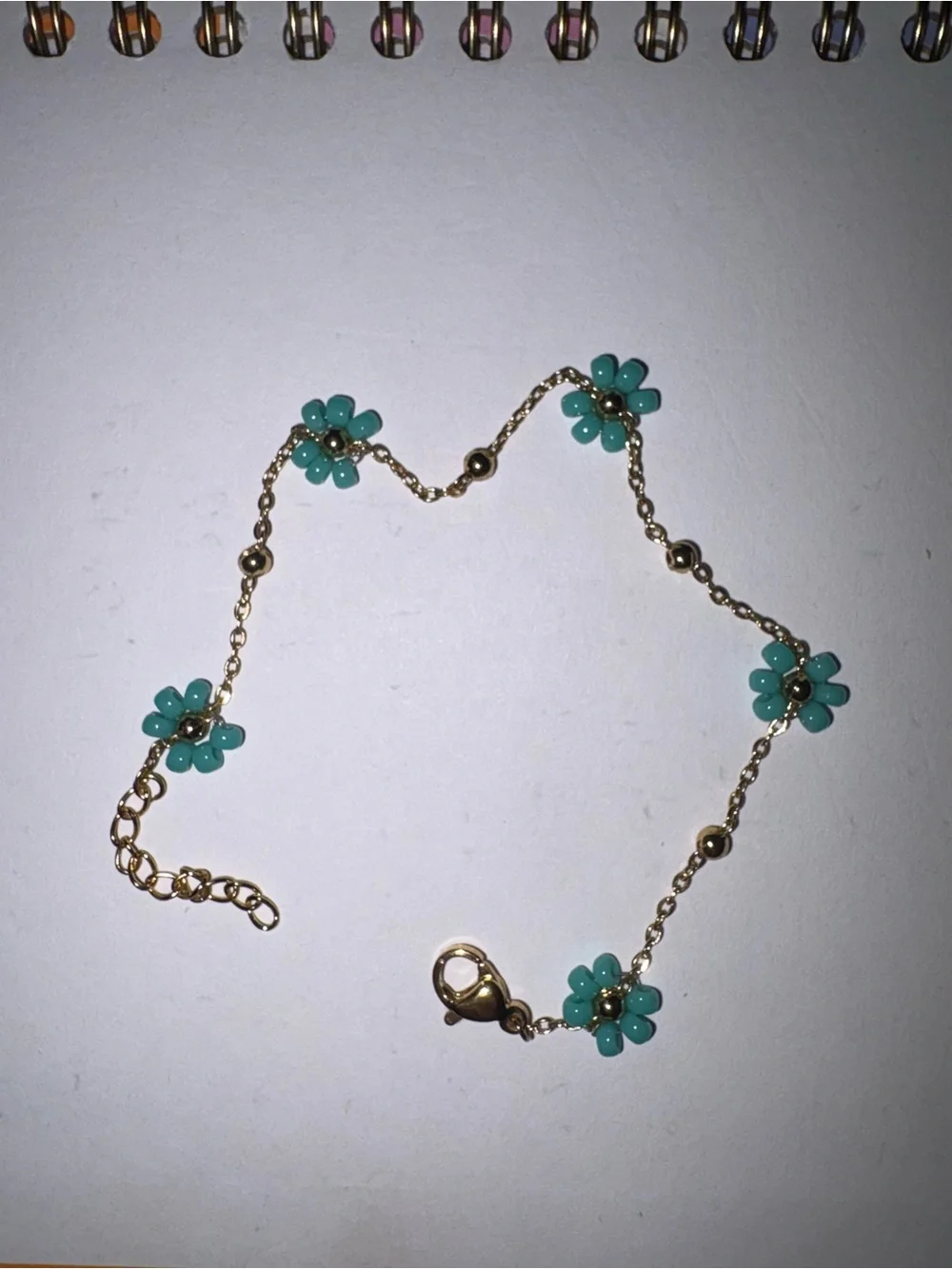 Gold Chain Bracelet with Turquoise Flower Charms